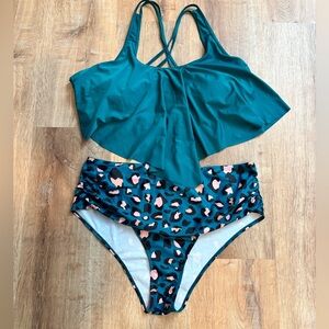Women’s Tankini Bathing Suit Animal Print High Waisted Size 3x